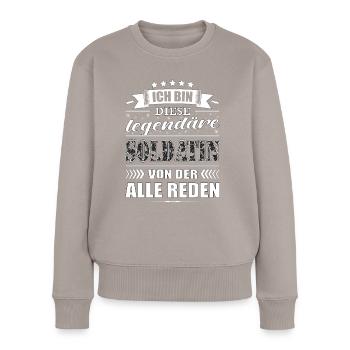 Ich Bin Diese Legendäre Soldatin - Frauen Premium Bio Pullover - Taupe - Vorne - Julia (174cm)