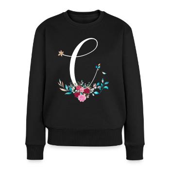 Prénom en C, initiale C, idée cadeau personnalisé - Pull Premium bio Femme - noir - Devant - Julia (174cm)