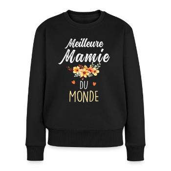 La Meilleur mamie du monde. C'est ma mamie d'amour - Pull Premium bio Femme - noir - Devant - Julia (174cm)