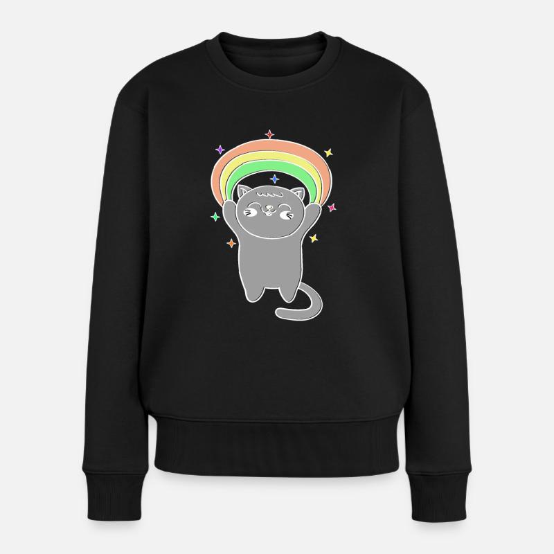 Katzen Regenbogen Weihnachtsoutfit - Frauen Premium Bio Pullover - Schwarz