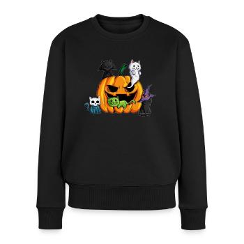 Katzenliebhaber Halloween Kater Vampire Hexe Katze - Frauen Premium Bio Pullover - Schwarz - Vorne - Julia (174cm)