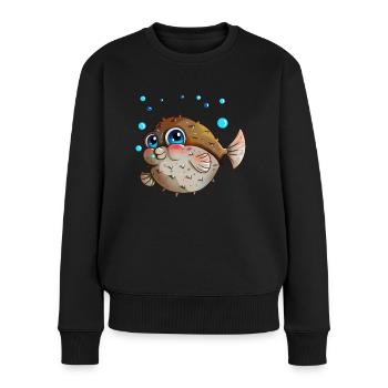 Kugelfisch mit Luftblasen Angler Kinder Geschenk - Frauen Premium Bio Pullover - Schwarz - Vorne - Julia (174cm)