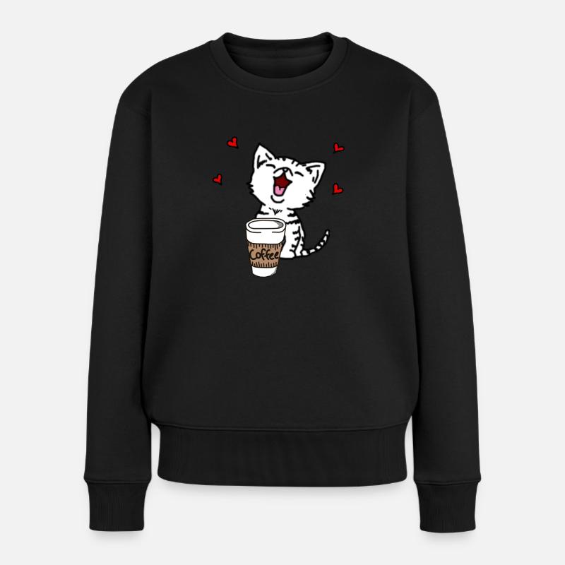 Kätzchen liebt Kaffee - Frauen Premium Bio Pullover - Schwarz