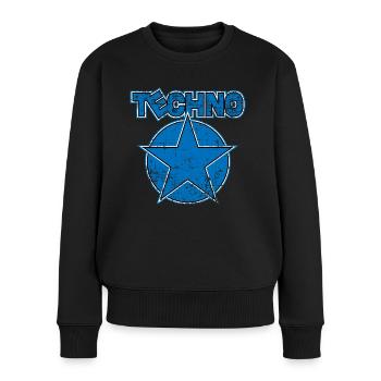 Techno Blue Star - Techno Rave Musik - Frauen Premium Bio Pullover - Schwarz - Vorne - Julia (174cm)