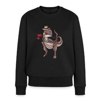 Bogenschießen Dinosaurier - Frauen Premium Bio Pullover - Schwarz - Vorne - Julia (174cm)