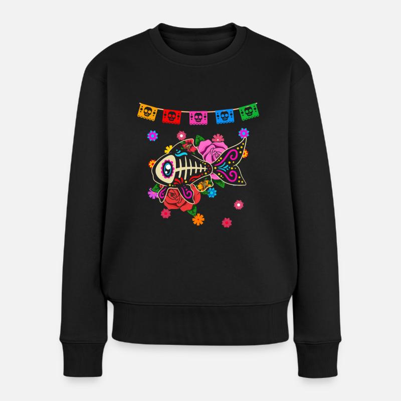 Jour du poisson coloré mort mexicain - Pull Premium bio Femme - noir