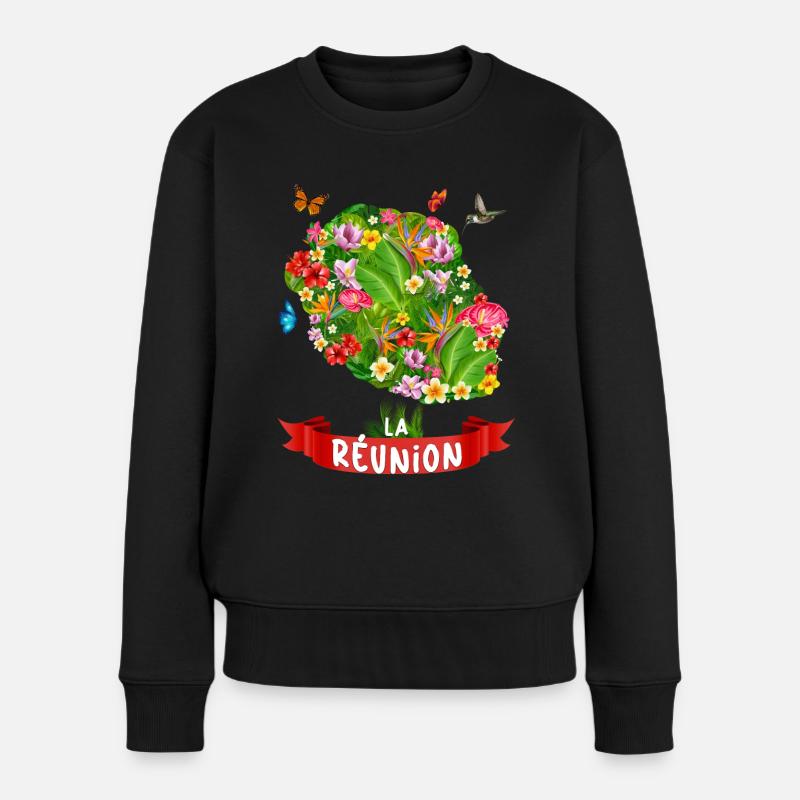 Ile de la Réunion Fleurs Plantes Tropicales - Pull Premium bio Femme - noir