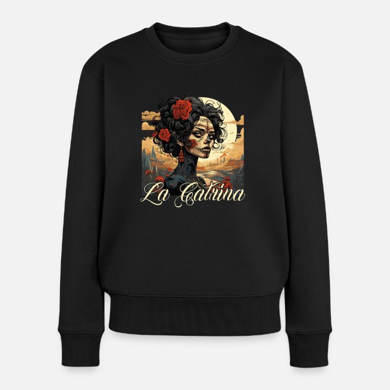 La Catrina Cooles Dia De Los Muertos Design - Frauen Premium Bio Pullover - Schwarz