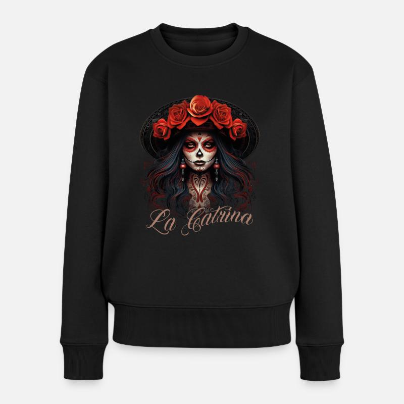La Catrina Cooles Dia De Los Muertos Design - Frauen Premium Bio Pullover - Schwarz