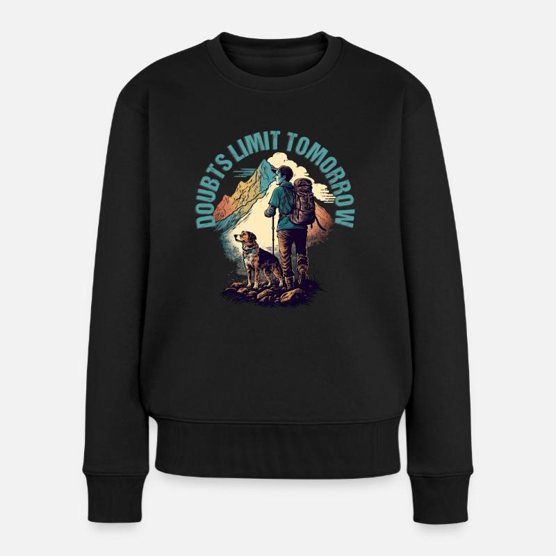 Wanderer mit Hund Design für Bergsteiger - Frauen Premium Bio Pullover - Schwarz