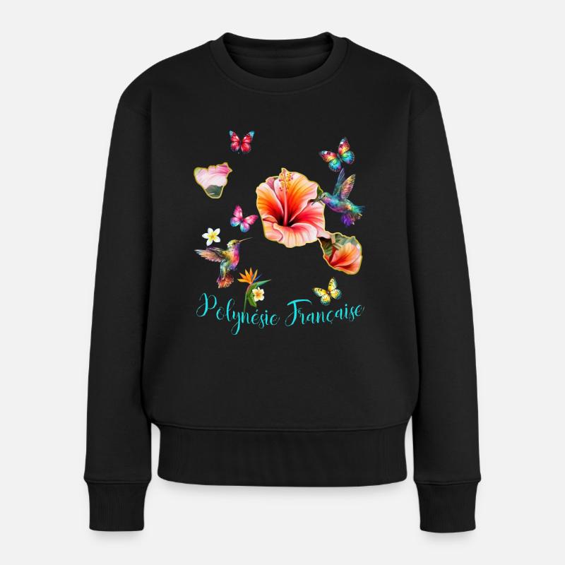 Polynésie Française Colibri Hibiscus - Pull Premium bio Femme - noir