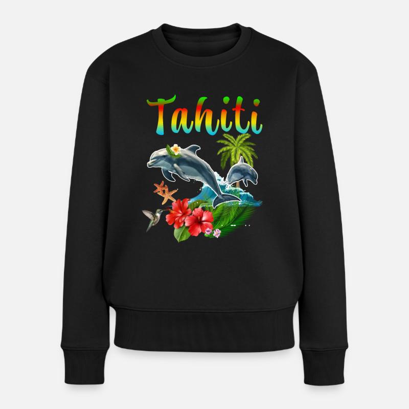 Tahiti Dauphin Hibiscus Colibri Cocotier - Pull Premium bio Femme - noir
