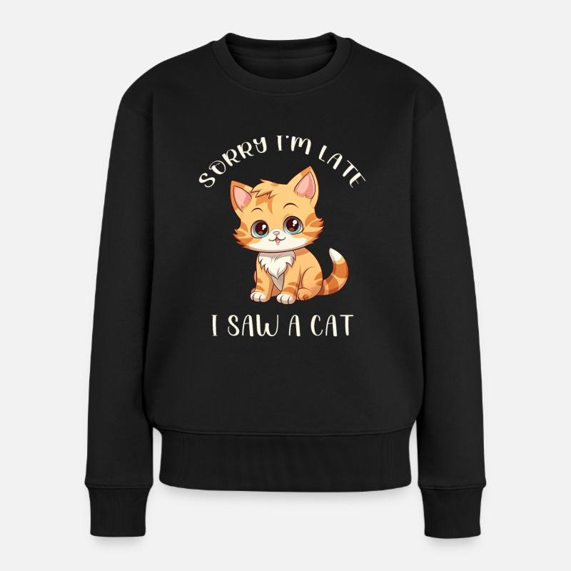 Désolé, je suis trop tard, j’ai vu un chat drôle de chats dictons - Pull Premium bio Femme - noir