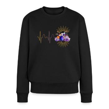Batterie Batteur Homme Femme Battement De Coeur - Pull Premium bio Femme - noir - Devant - Julia (174cm)