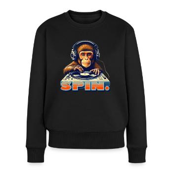 Drôle de singe DJ des années 90 Style disco rétro - Pull Premium bio Femme - noir - Devant - Julia (174cm)