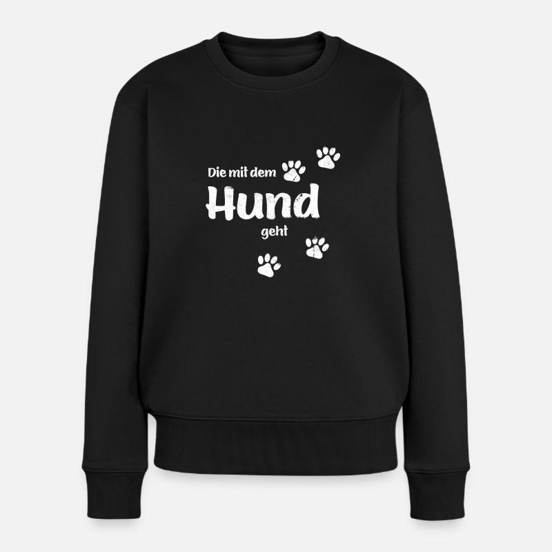 Die mit dem Hund geht - Used Look - Hundepfoten - Frauen Premium Bio Pullover - Schwarz