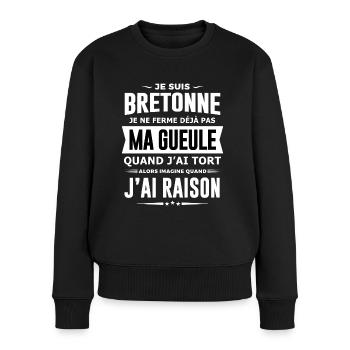 Bretonne je ferme pas ma gueule humour bretagne - Pull Premium bio Femme - noir - Devant - Julia (174cm)