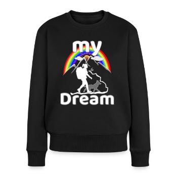 le chien de rêve avec femme en randonnée - Pull Premium bio Femme - noir - Devant - Julia (174cm)