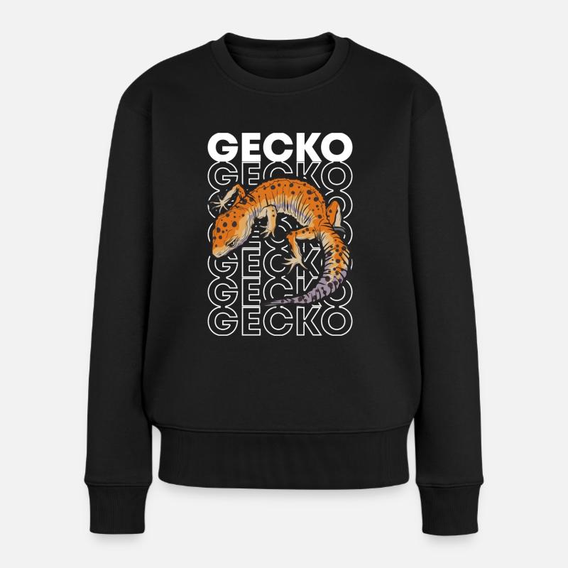 Leopardgecko Reptilienpfleger Gecko im Stil der 80er Jahre - Frauen Premium Bio Pullover - Schwarz