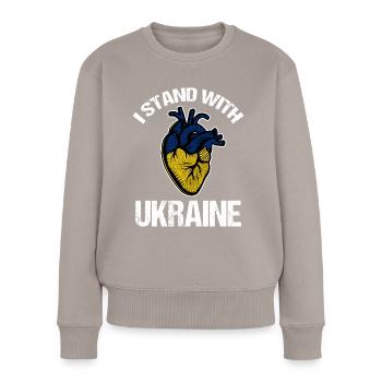 Je soutiens le drapeau ukrainien - Pull Premium bio Femme - taupe - Devant - Julia (174cm)