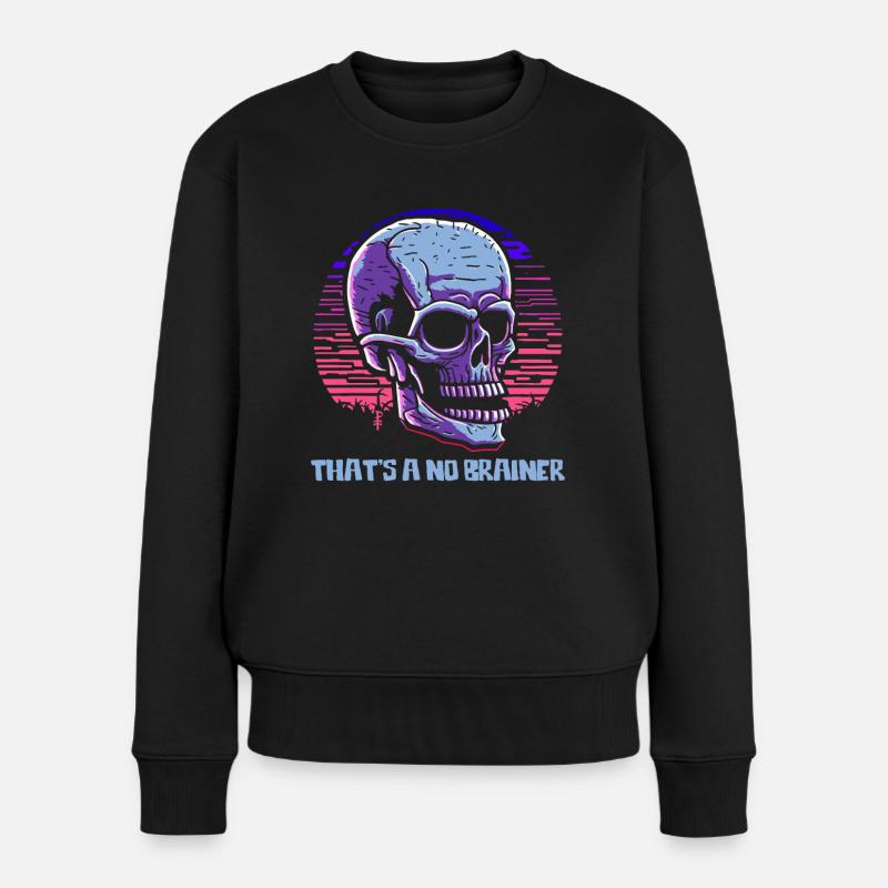 keine Denkarbeit nötig, Bunter, lustiger Schädel - Frauen Premium Bio Pullover - Schwarz