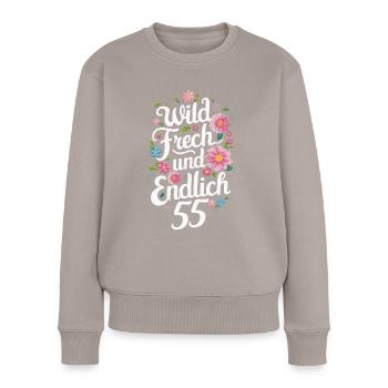 Geburtstagsgeschenk 55 Jahre Geburtstagskind - Frauen Premium Bio Pullover - Taupe - Vorne - Julia (174cm)