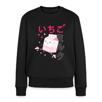 Erdbeermilch, Kawaii, Strawberry Milk - Frauen Premium Bio Pullover - Schwarz - Vorne - Julia (174cm)