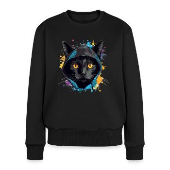 Katzenkopf Schwarze Katze Bombay Happy Cat Katzen - Frauen Premium Bio Pullover - Schwarz - Vorne - Julia (174cm)
