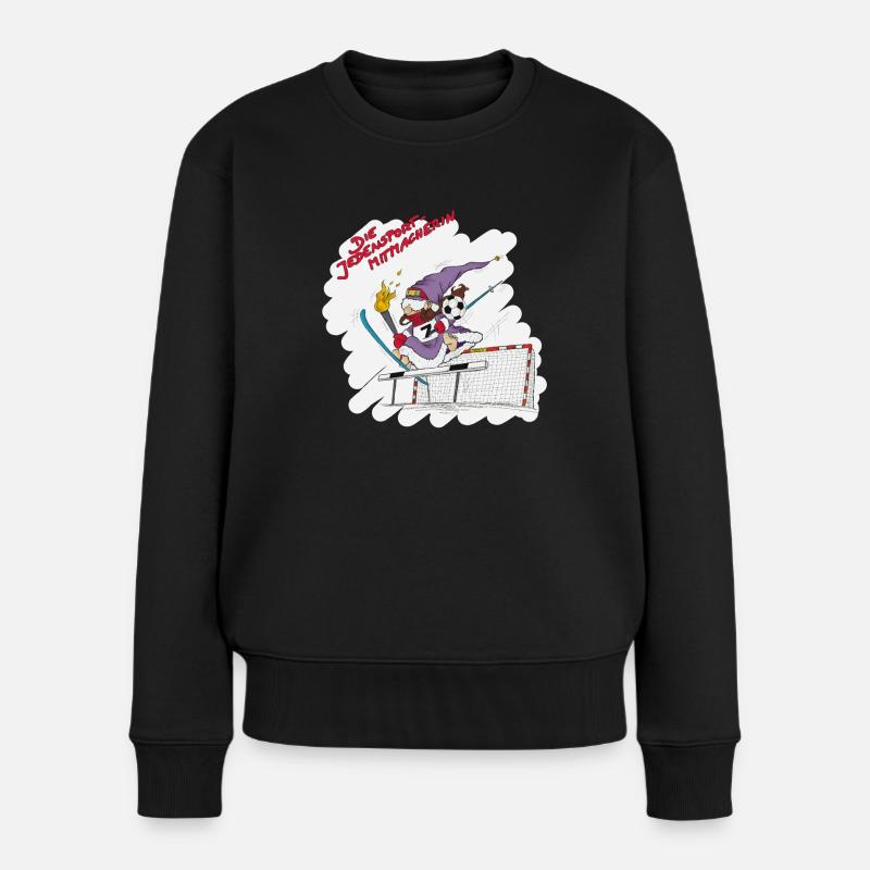 Zwergin oder Wichtel, die jeden Sport liebt - Frauen Premium Bio Pullover - Schwarz