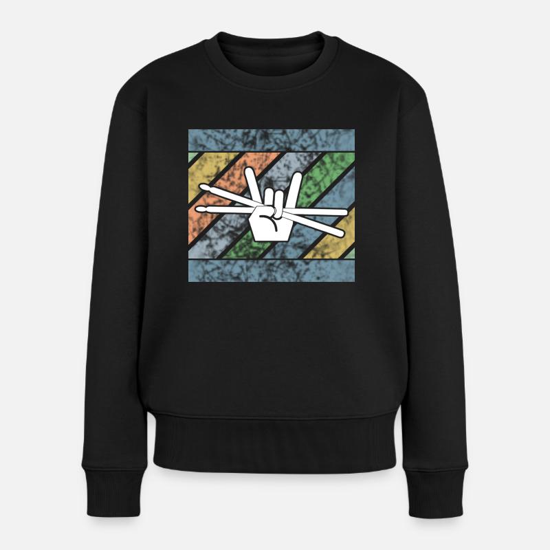 Drummer Drumsticks Schlagzeug Design - Frauen Premium Bio Pullover - Schwarz
