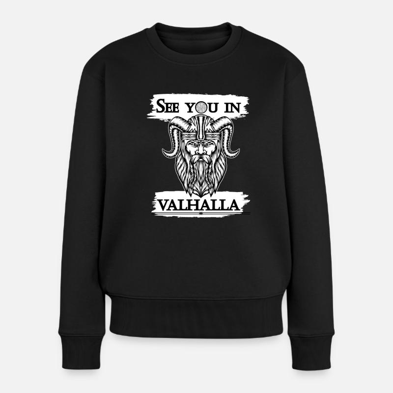 See you in Valhalla - Frauen Premium Bio Pullover - Schwarz
