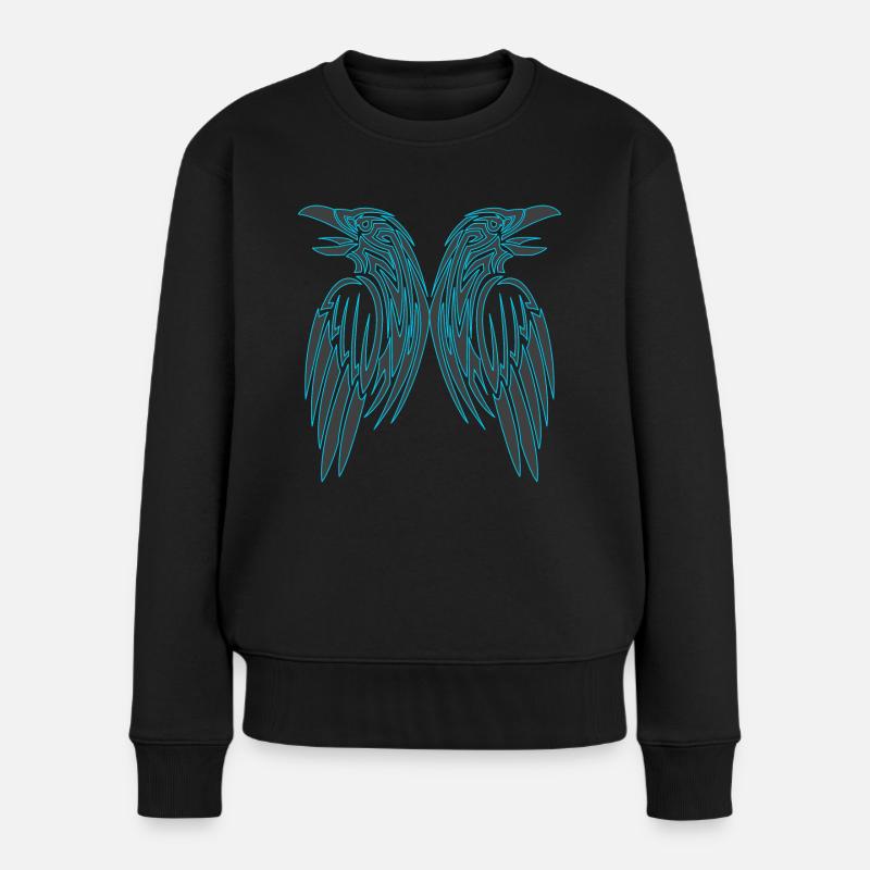 Hugin Munin gespiegelt - Frauen Premium Bio Pullover - Schwarz