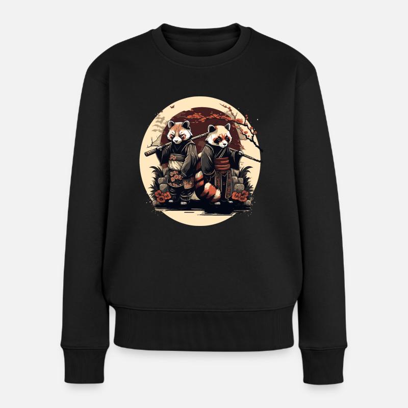 Roter Panda 7 - Frauen Premium Bio Pullover - Schwarz