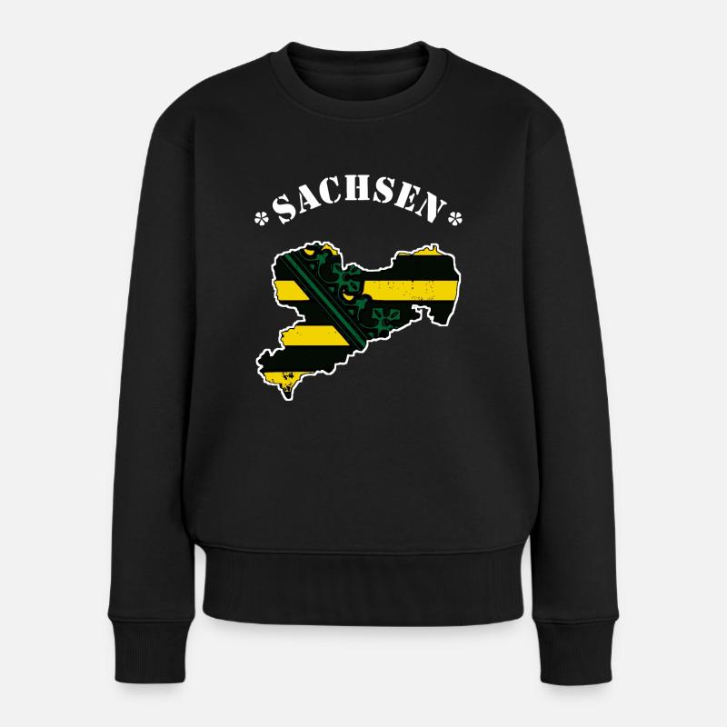Sachsen Flagge - Frauen Premium Bio Pullover - Schwarz