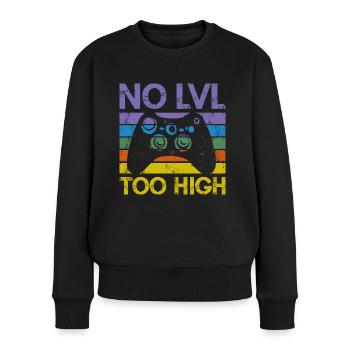 Trendiges Gamer Shirt – "NO LVL TOO HIGH" - Frauen Premium Bio Pullover - Schwarz - Vorne - Julia (174cm)