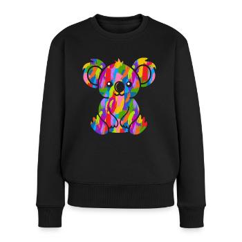 Koala Bunt Vintage Regenbogen Retro - Frauen Premium Bio Pullover - Schwarz - Vorne - Julia (174cm)