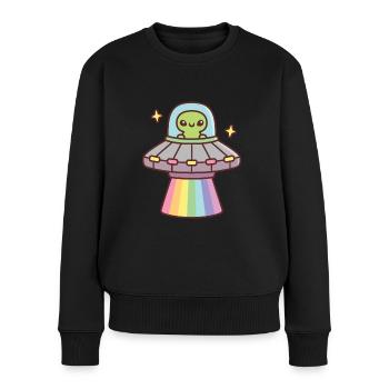 Mignon extraterrestre dans un vaisseau spatial OVNI avec Rainbow Ray - Pull Premium bio Femme - noir - Devant - Julia (174cm)