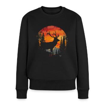 Hirsch Wald Reh Natur Sunset - Frauen Premium Bio Pullover - Schwarz - Vorne - Julia (174cm)