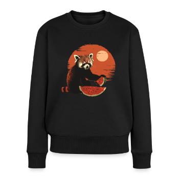 Panda roux Chat Ours Panda roux Pastèque - Pull Premium bio Femme - noir - Devant - Julia (174cm)