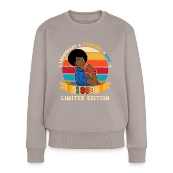 Geburtstag 1980 vintage Frau Strong Afro - Frauen Premium Bio Pullover - Taupe - Vorne - Julia (174cm)