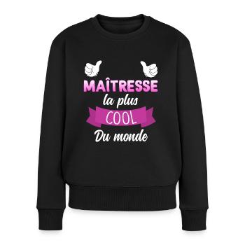 m Maitresse Est Super Cool - Pull Premium bio Femme - noir - Devant - Julia (174cm)