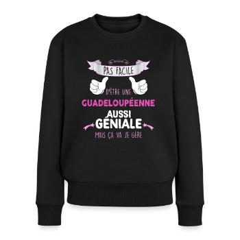Femme Antillaise Créole Guadeloupéenne Géniale - Pull Premium bio Femme - noir - Devant - Julia (174cm)