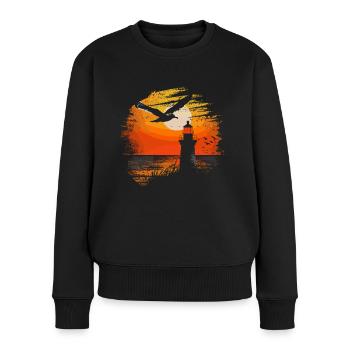 Möwe Seevogel Leuchtturm Sunset - Frauen Premium Bio Pullover - Schwarz - Vorne - Julia (174cm)