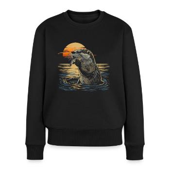 Otter Fischotter - Frauen Premium Bio Pullover - Schwarz - Vorne - Julia (174cm)