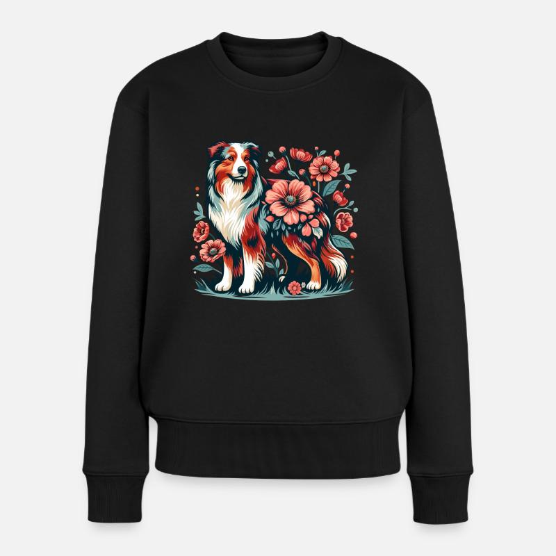 Australian Shepherd Cottage Core Blumen red merle - Frauen Premium Bio Pullover - Schwarz