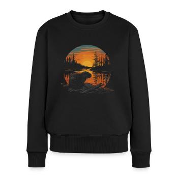 Bieber Wald Tier Natur Bäume - Frauen Premium Bio Pullover - Schwarz - Vorne - Julia (174cm)