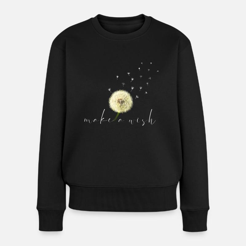make a wish Pusteblume - Frauen Premium Bio Pullover - Schwarz
