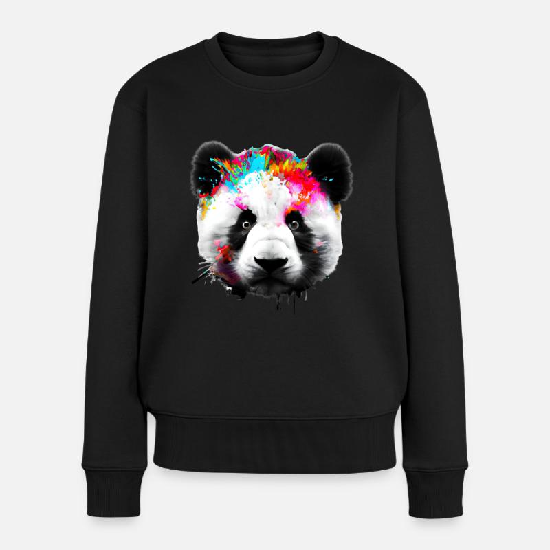 Bunter Panda - Frauen Premium Bio Pullover - Schwarz