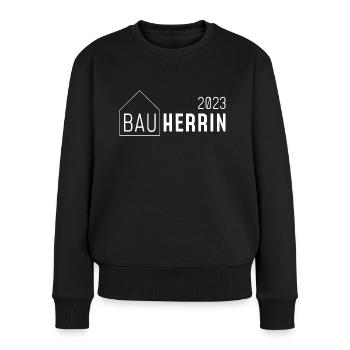 Bauherrin 2023 // mit Haus // hell - Frauen Premium Bio Pullover - Schwarz - Vorne - Julia (174cm)