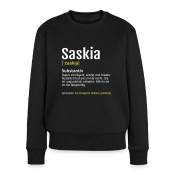 Saskia Name Definition - Frauen Premium Bio Pullover - Schwarz - Vorne - Julia (174cm)